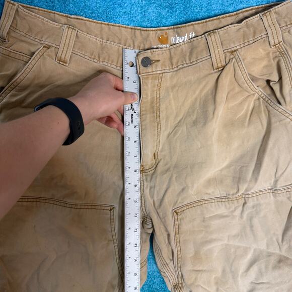 Carhartt Double Knee Carpenter Pants 40x30 Relaxed Fit Tan Workwear Distressed - Picture 5 of 16